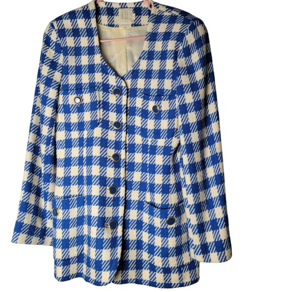 Vintage Clifford & Wills Blue Check Blazer Wool Blend Gold Buttons Size 4 Retro - Picture 3 of 11